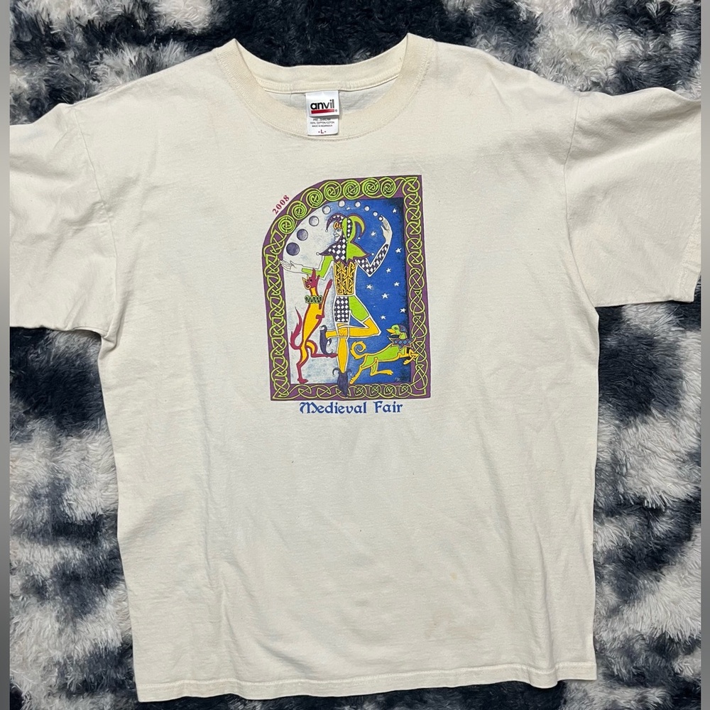 Anvil Cream T-Shirt with Colorful Jester Design